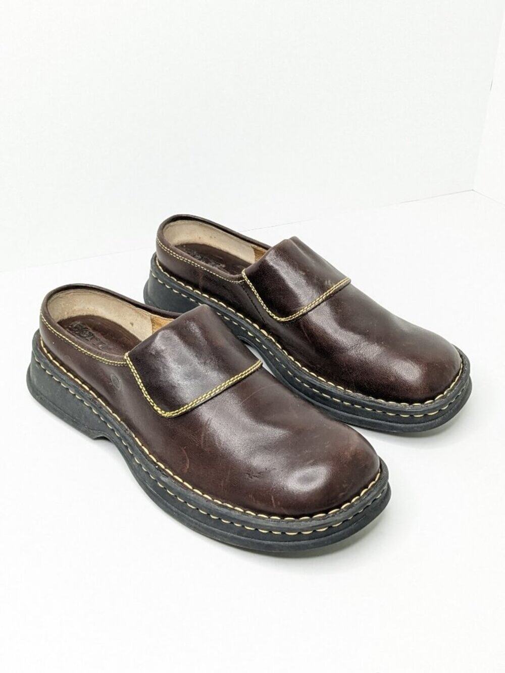 Born Leather Mule Clogs Brown Womens 9